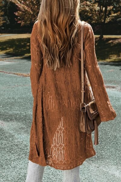 Openwork Open Front Long Sleeve Cardigan - Image 10