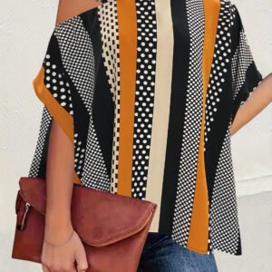Cutout Color Block Mock Neck Blouse