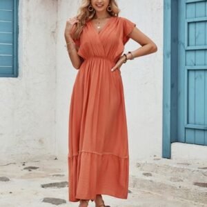 Ruffled Surplice Cap Sleeve Dress