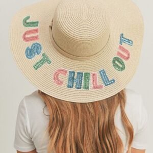 Fame Sequin Letter Graphic Wide Brim Straw Hat