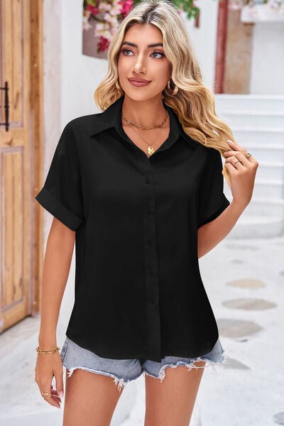 Button Up Rolled Short Sleeve Shirt - Image 5