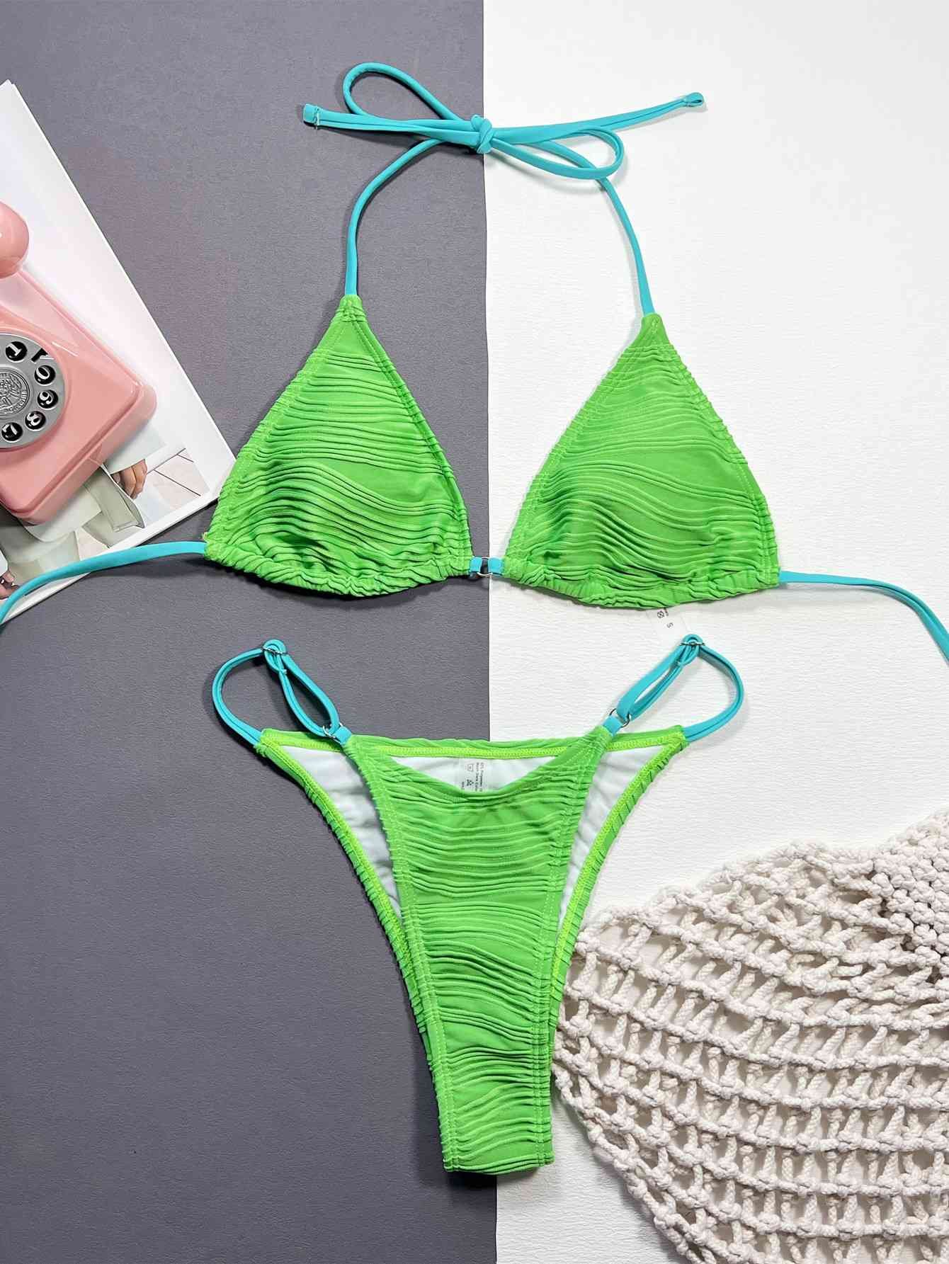 Ribbed Halter Neck Two-Piece Bikini Set - Image 3