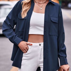 Pocketed Button Up Dropped Shoulder Shacket