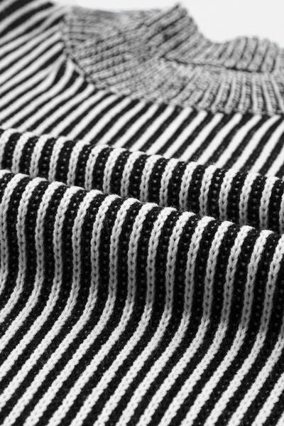 Striped Mock Neck Dropped Shoulder Sweater - Image 7