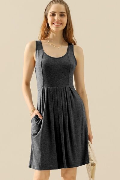 Doublju Full Size Round Neck Ruched Sleeveless Dress with Pockets - Image 5