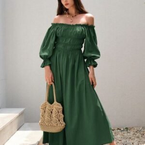 Smocked Off-Shoulder Flounce Sleeve Dress