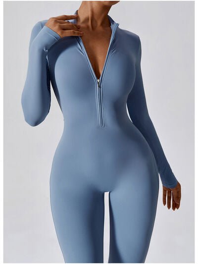 Zip Up Mock Neck Long Sleeve Jumpsuit - Image 8