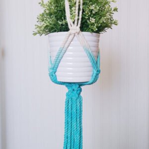 Macrame Plant Hanger, Dip-Dye, Aquamarine