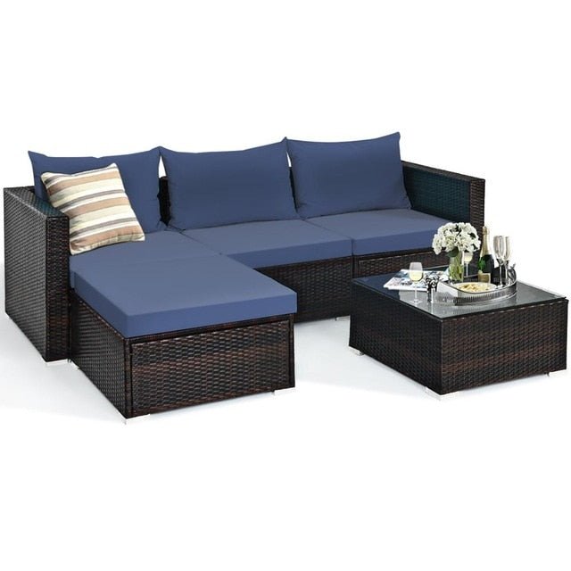 5PCS Patio Rattan Furniture Set Sectional Conversation Sofa w/ Coffee Table HW66521 - Image 11