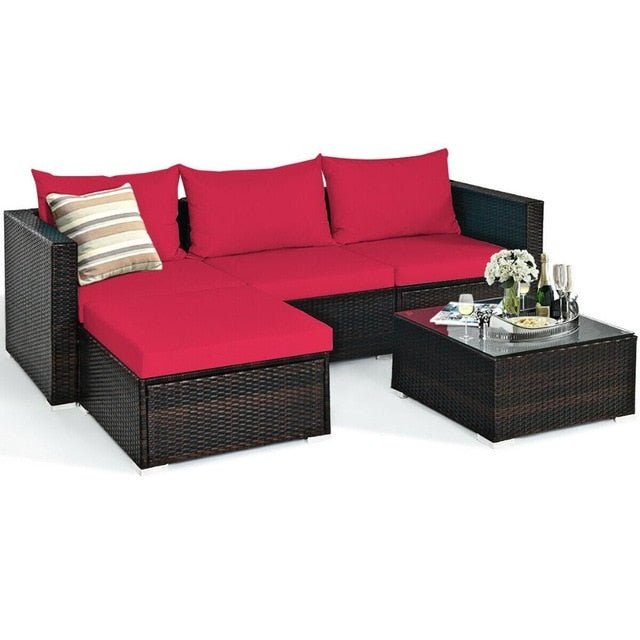 5PCS Patio Rattan Furniture Set Sectional Conversation Sofa w/ Coffee Table HW66521 - Image 12