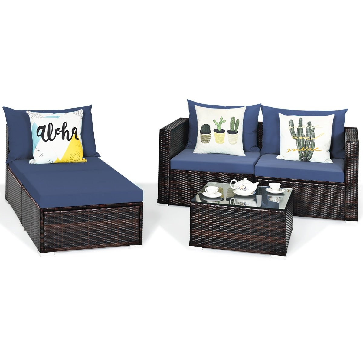 5PCS Patio Rattan Furniture Set Sectional Conversation Sofa w/ Coffee Table HW66521 - Image 6
