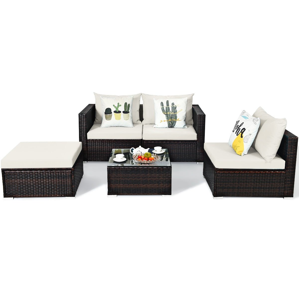 5PCS Patio Rattan Furniture Set Sectional Conversation Sofa w/ Coffee Table HW66521 - Image 10