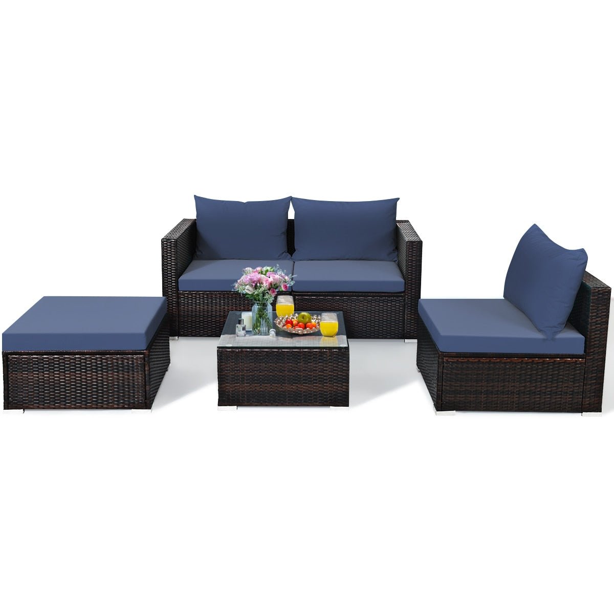 5PCS Patio Rattan Furniture Set Sectional Conversation Sofa w/ Coffee Table HW66521 - Image 4